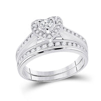 Load image into Gallery viewer, 10kt White Gold His Hers Round Diamond Heart Matching Wedding Set 1 Cttw
