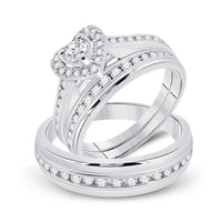 Load image into Gallery viewer, 10kt White Gold His Hers Round Diamond Heart Matching Wedding Set 1 Cttw
