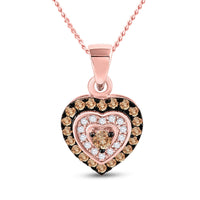 Load image into Gallery viewer, 10kt Rose Gold Womens Round Brown Diamond Heart Pendant 1/3 Cttw
