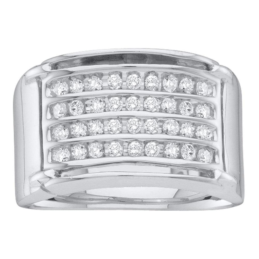 10kt White Gold Mens Round Diamond 4-Row Band Ring 1/2 Cttw