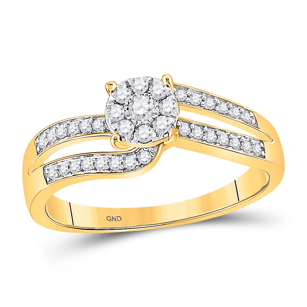 10kt Yellow Gold Womens Round Diamond Flower Cluster Ring 1/3 Cttw