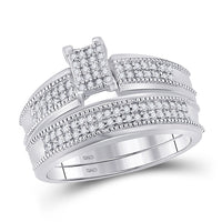 Load image into Gallery viewer, 10kt White Gold His Hers Round Diamond Cluster Matching Wedding Set 1/2 Cttw
