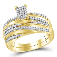 Load image into Gallery viewer, 10kt Yellow Gold His Hers Round Diamond Cluster Matching Wedding Set 3/8 Cttw
