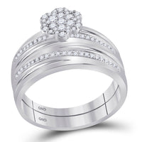 Load image into Gallery viewer, 10kt White Gold His Hers Round Diamond Cluster Matching Wedding Set 3/8 Cttw
