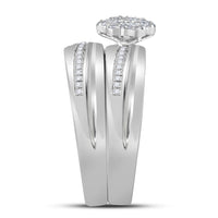 Load image into Gallery viewer, 10kt White Gold His Hers Round Diamond Cluster Matching Wedding Set 3/8 Cttw
