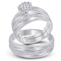 Load image into Gallery viewer, 10kt White Gold His Hers Round Diamond Cluster Matching Wedding Set 3/8 Cttw
