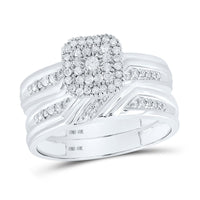 Load image into Gallery viewer, 10kt White Gold His Hers Round Diamond Square Matching Wedding Set 1/3 Cttw
