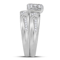 Load image into Gallery viewer, 10kt White Gold His Hers Round Diamond Square Matching Wedding Set 1/3 Cttw
