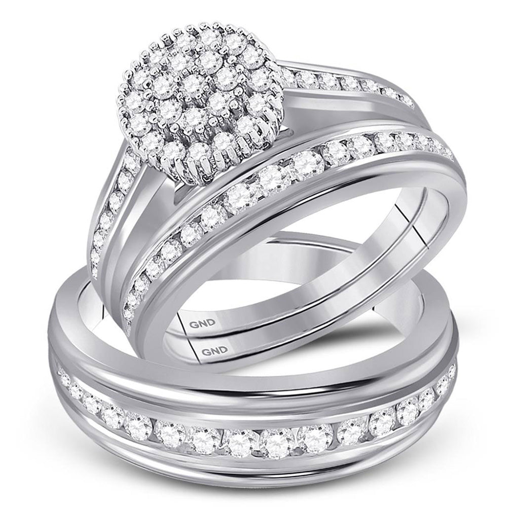 10kt White Gold His Hers Round Diamond Cluster Matching Wedding Set 1 Cttw