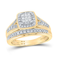 Load image into Gallery viewer, 10kt Yellow Gold His Hers Princess Diamond Square Matching Wedding Set 3/4 Cttw
