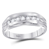 Load image into Gallery viewer, 10kt White Gold Mens Round Diamond Wedding Single Row Band Ring 1/4 Cttw
