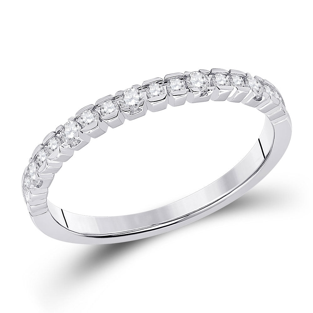 14kt White Gold Womens Round Diamond Wedding Single Row Band 1/4 Cttw