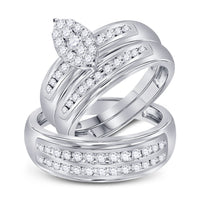 Load image into Gallery viewer, 10kt White Gold His Hers Round Diamond Cluster Matching Wedding Set 3/4 Cttw
