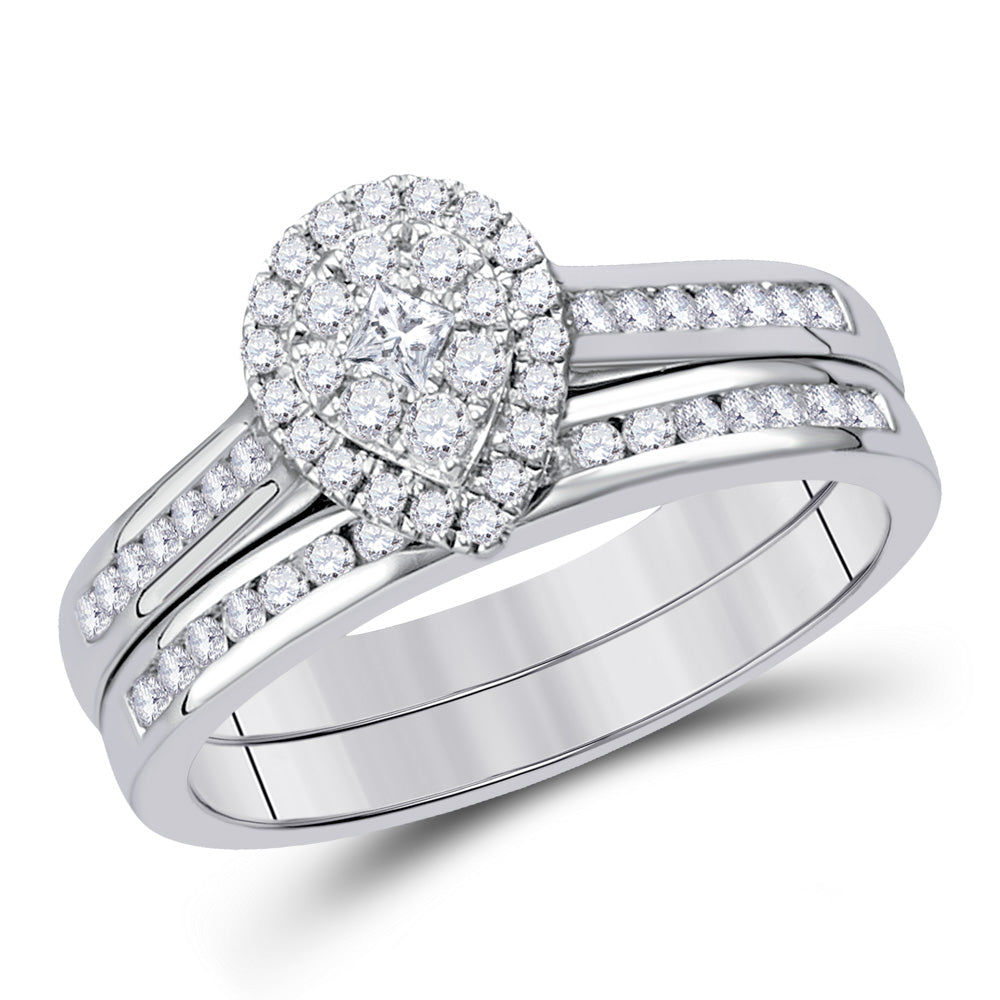 14kt White Gold Princess Diamond Bridal Wedding Ring Band Set 1/2 Cttw