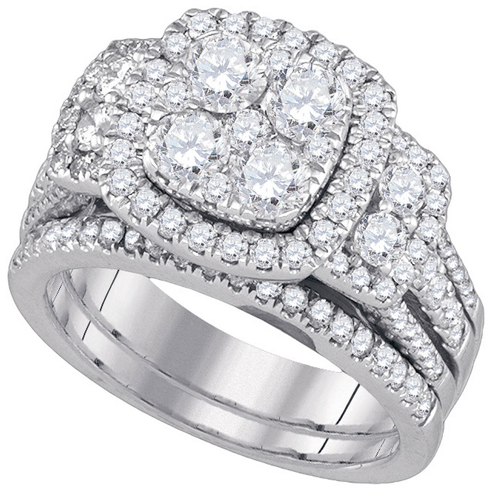 14kt White Gold Round Diamond Bridal Wedding Ring Band Set 3 Cttw