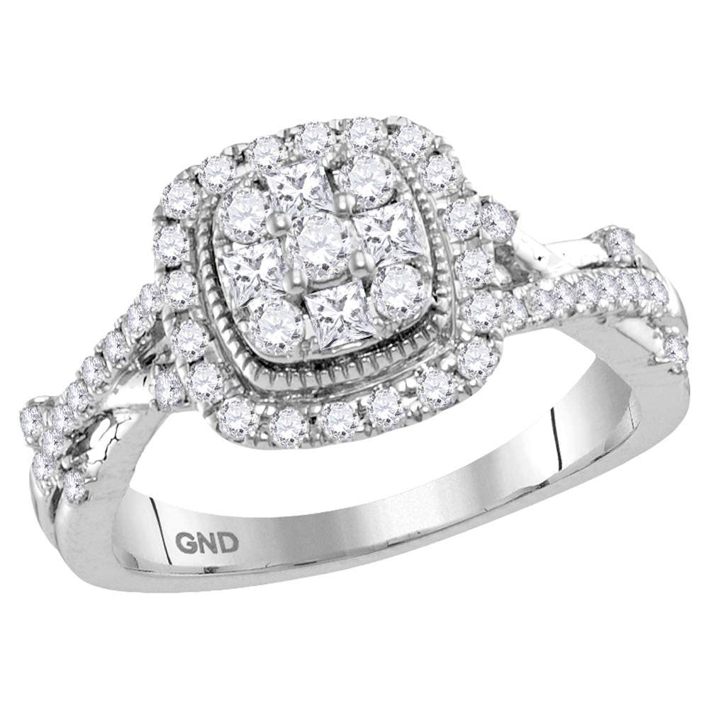 14kt White Gold Round Diamond Cluster Bridal Wedding Engagement Ring 5/8 Cttw