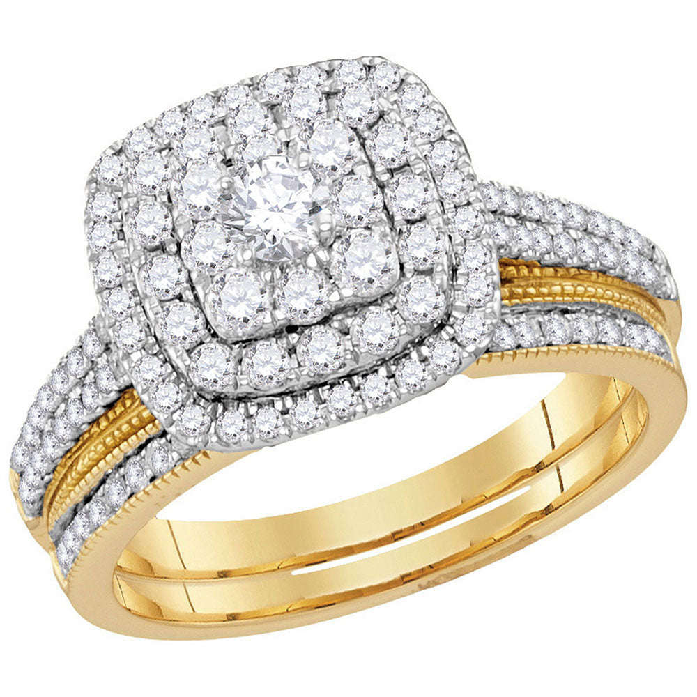 14kt Yellow Gold Round Diamond Bridal Wedding Ring Band Set 1 Cttw