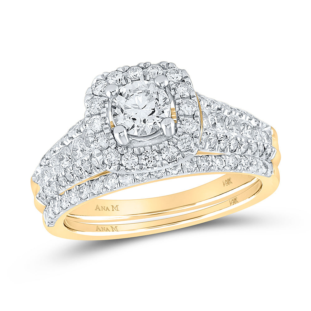 14kt Yellow Gold Round Diamond Bridal Wedding Ring Band Set 1-1/2 Cttw