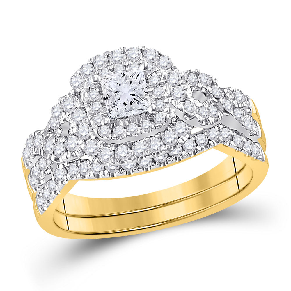 14kt Yellow Gold Princess Diamond Bridal Wedding Ring Band Set 1 Cttw