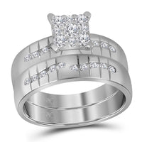 Load image into Gallery viewer, 14kt White Gold His Hers Round Diamond Cluster Matching Wedding Set 5/8 Cttw
