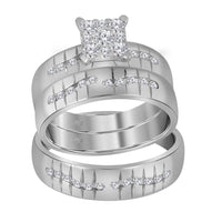 Load image into Gallery viewer, 14kt White Gold His Hers Round Diamond Cluster Matching Wedding Set 5/8 Cttw
