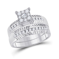 Load image into Gallery viewer, 14kt White Gold His Hers Round Diamond Cluster Matching Wedding Set 3/4 Cttw
