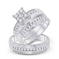Load image into Gallery viewer, 14kt White Gold His Hers Round Diamond Cluster Matching Wedding Set 3/4 Cttw
