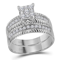 Load image into Gallery viewer, 14kt White Gold His Hers Round Diamond Cluster Matching Wedding Set 3/4 Cttw

