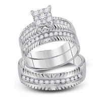 Load image into Gallery viewer, 14kt White Gold His Hers Round Diamond Cluster Matching Wedding Set 3/4 Cttw
