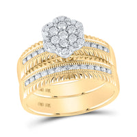 Load image into Gallery viewer, 14kt Yellow Gold His Hers Round Diamond Cluster Matching Wedding Set 3/4 Cttw
