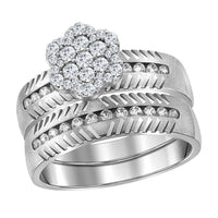 Load image into Gallery viewer, 14kt White Gold His Hers Round Diamond Cluster Matching Wedding Set 3/4 Cttw
