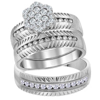 Load image into Gallery viewer, 14kt White Gold His Hers Round Diamond Cluster Matching Wedding Set 3/4 Cttw
