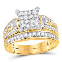 Load image into Gallery viewer, 14kt Yellow Gold His Hers Round Diamond Square Matching Wedding Set 1-1/5 Cttw
