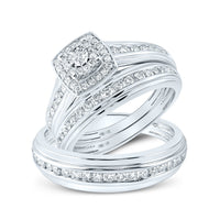 Load image into Gallery viewer, 14kt White Gold His Hers Round Diamond Solitaire Matching Wedding Set 7/8 Cttw

