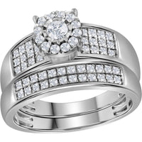 Load image into Gallery viewer, 14kt White Gold His Hers Round Diamond Halo Matching Wedding Set 7/8 Cttw
