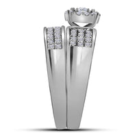 Load image into Gallery viewer, 14kt White Gold His Hers Round Diamond Halo Matching Wedding Set 7/8 Cttw
