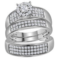Load image into Gallery viewer, 14kt White Gold His Hers Round Diamond Halo Matching Wedding Set 7/8 Cttw
