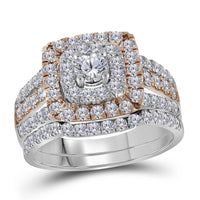 Load image into Gallery viewer, 14kt Two-tone Gold Round Diamond Bridal Wedding Ring Band Set 1-1/2 Cttw
