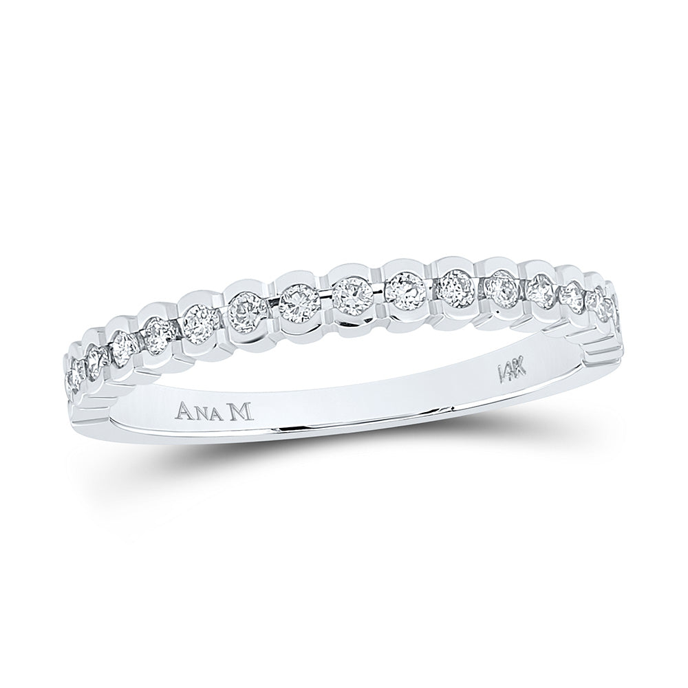14kt White Gold Womens Machine Set Round Diamond Band Ring 1/4 Cttw