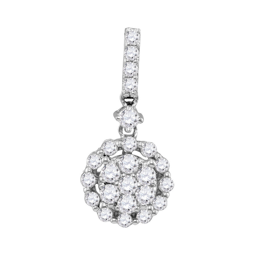 14kt White Gold Womens Round Diamond Flower Cluster Pendant 5/8 Cttw