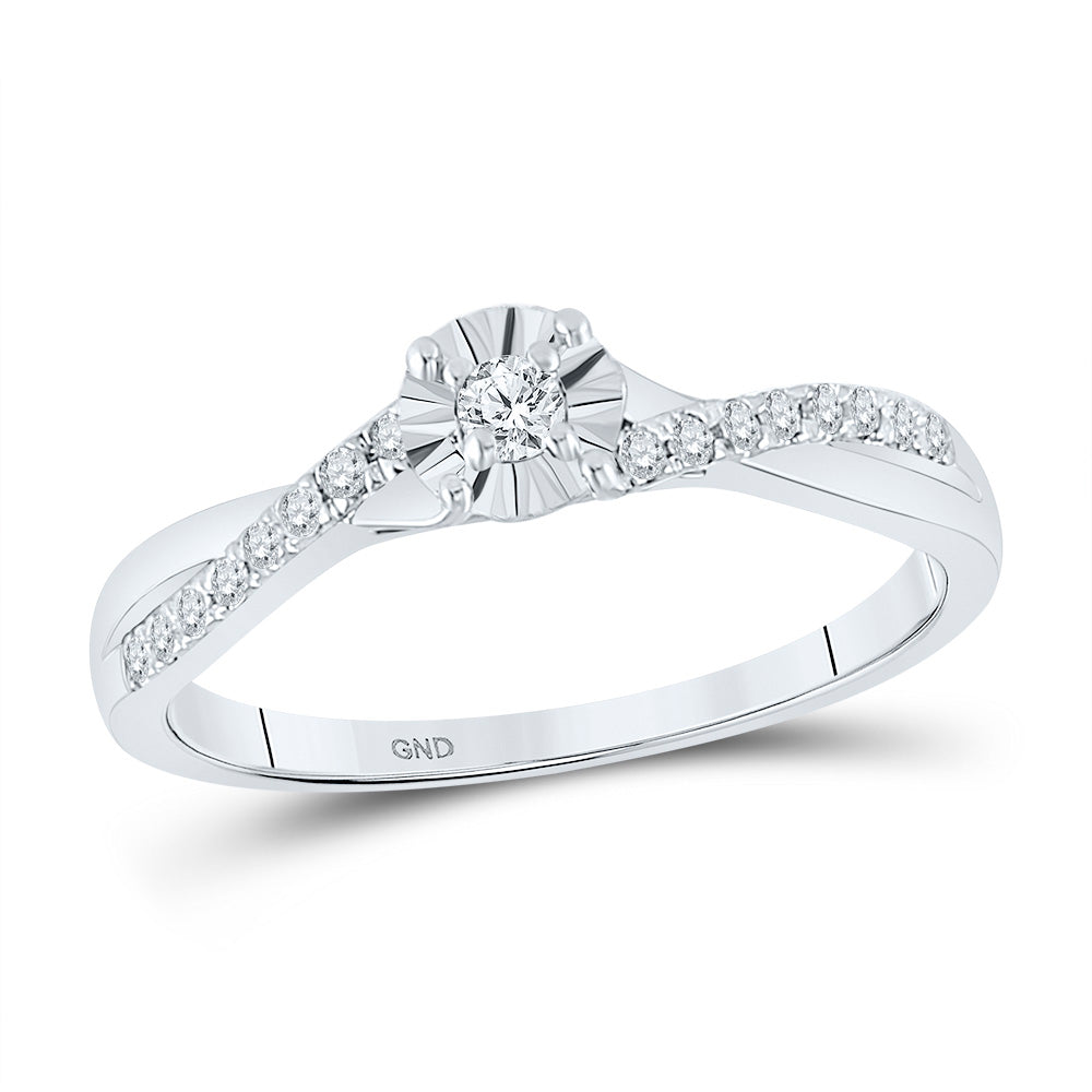 10kt White Gold Womens Round Diamond Solitaire Promise Ring 1/6 Cttw