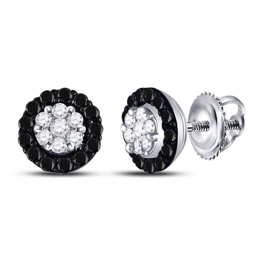 10kt White Gold Womens Round Black Color Enhanced Diamond Cluster Earrings 1/5 Cttw