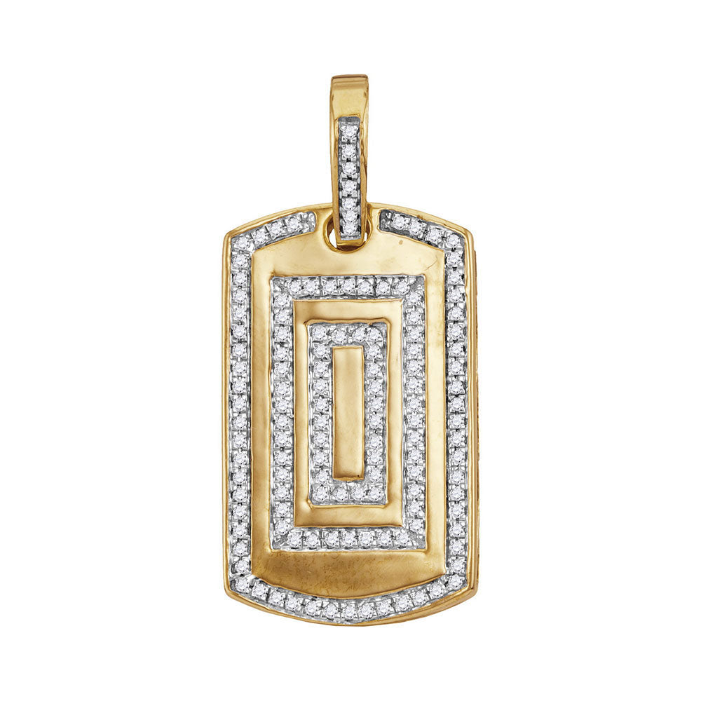 10kt Yellow Gold Mens Round Diamond Dog Tag Charm Pendant 3/8 Cttw
