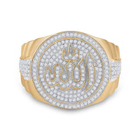 Load image into Gallery viewer, 10kt Yellow Gold Mens Round Diamond Allah Islam Circle Ring 3/4 Cttw
