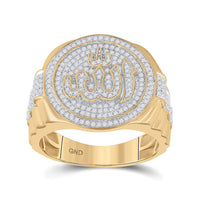 Load image into Gallery viewer, 10kt Yellow Gold Mens Round Diamond Allah Islam Circle Ring 3/4 Cttw
