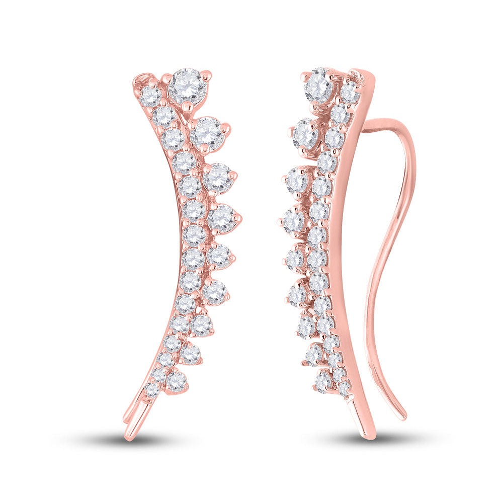 10kt Yellow Gold Womens Round Diamond Climber Earrings 1 Cttw