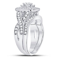 Load image into Gallery viewer, 14kt Rose Gold Round Diamond Halo Bridal Wedding Ring Band Set 1 Cttw
