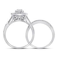 Load image into Gallery viewer, 14kt Rose Gold Round Diamond Halo Bridal Wedding Ring Band Set 1 Cttw
