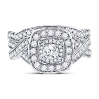 Load image into Gallery viewer, 14kt Rose Gold Round Diamond Halo Bridal Wedding Ring Band Set 1 Cttw
