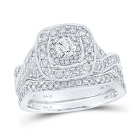 Load image into Gallery viewer, 14kt Rose Gold Round Diamond Halo Bridal Wedding Ring Band Set 1 Cttw
